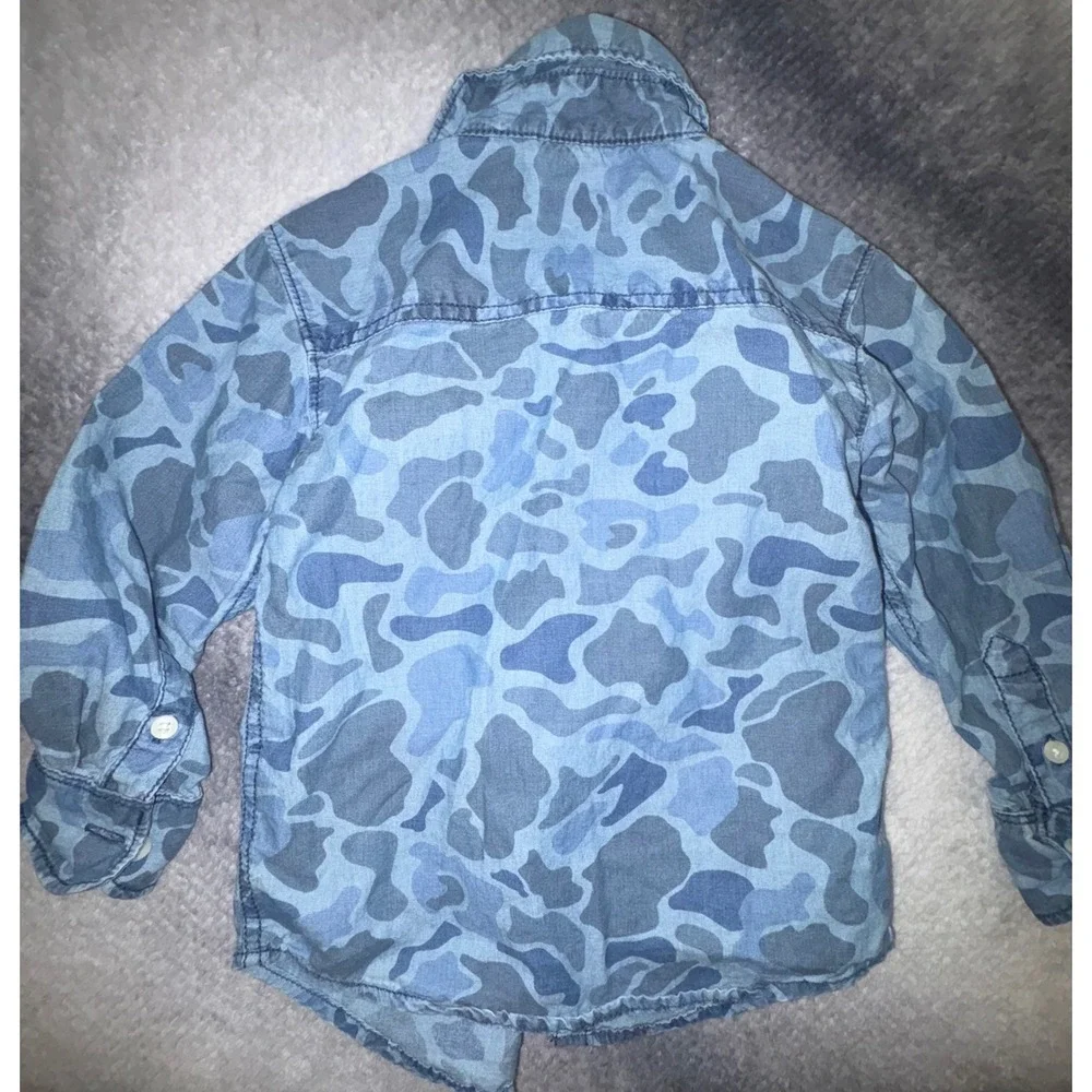 (S2) Carters Toddler Boys Blue Camo Camouflage Long Sleeve Button Down Shirt 2T
